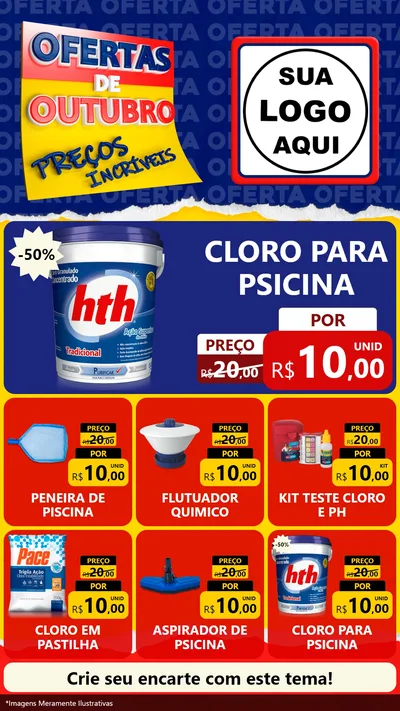 Modelo de Rede Social para Stories com o tema Ofertas de Outubro - Preços Incríveis para Produtos para Piscina