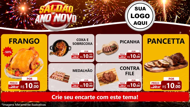 Modelo de TV para TV Horizontal com o tema Saldão de Ano Novo para Assados