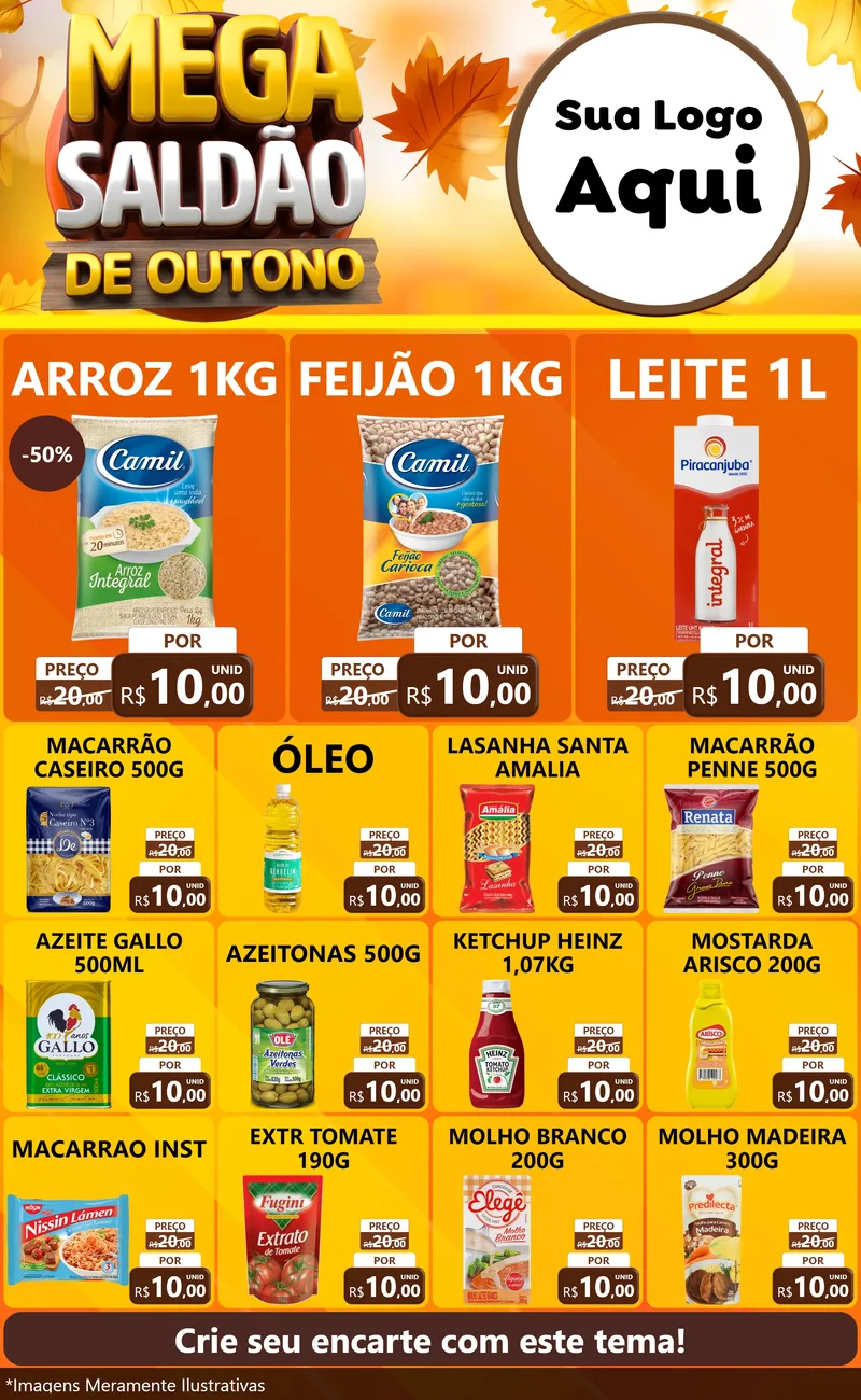 Modelo de Encarte para Encarte Grande com o tema Mega Saldão de Outono para Supermercado
