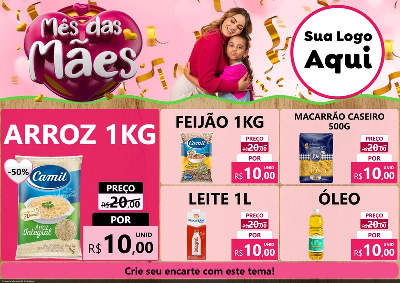 Modelo de Encarte para Encarte A4 Horizontal com o tema Mês das Mães para Supermercado