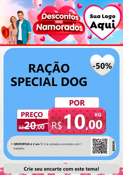 Modelo de Cartaz para Cartaz A4 Vertical com o tema Descontos dos Namorados para Pet Shop