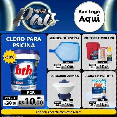 Modelo de Rede Social para Feed Facebook com o tema Sorteio Dia Dos Pais para Produtos para Piscina