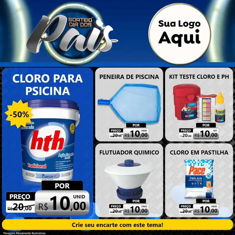 Modelo de Rede Social para Feed Facebook com o tema Sorteio Dia Dos Pais para Produtos para Piscina