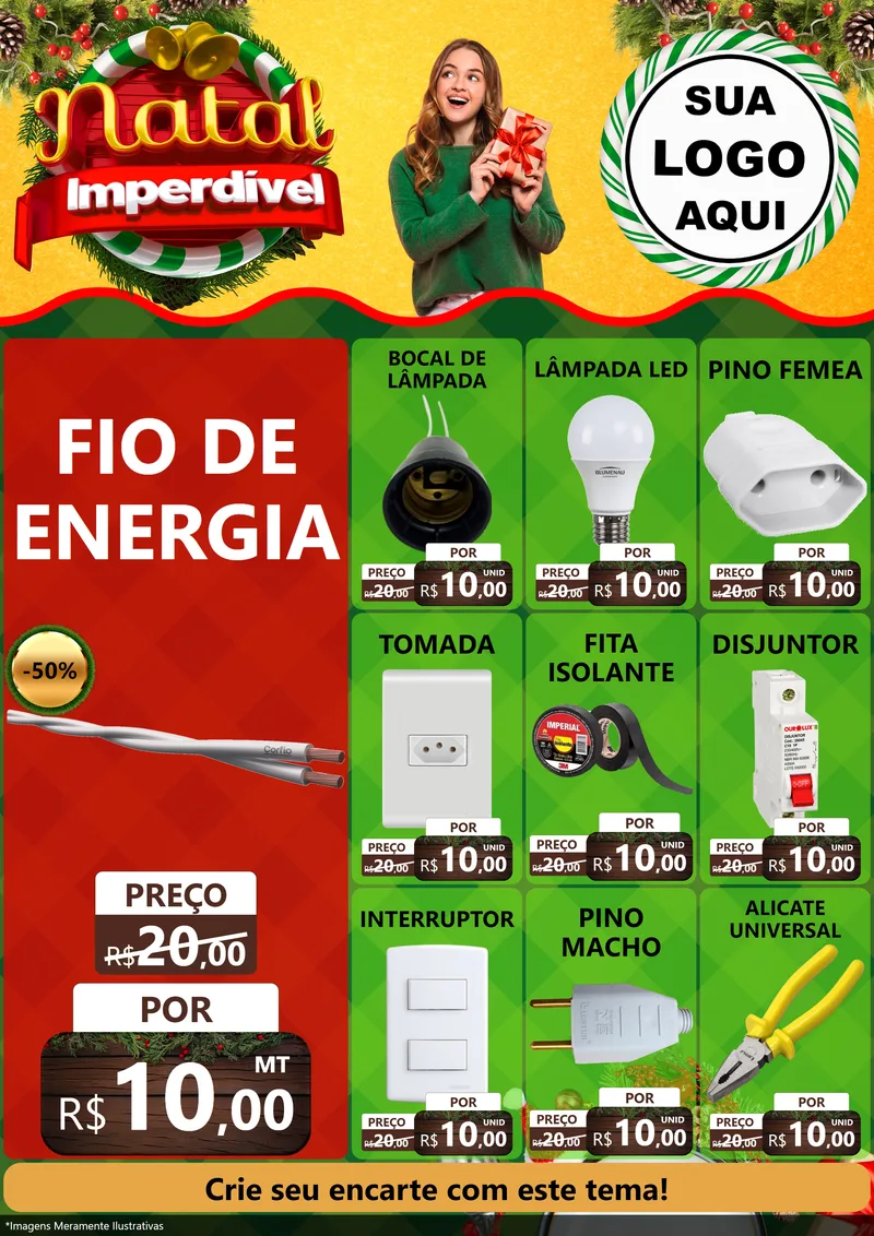 Modelo de Encarte para Encarte A4 Vertical com o tema Natal Imperdível para Materiais Elétricos