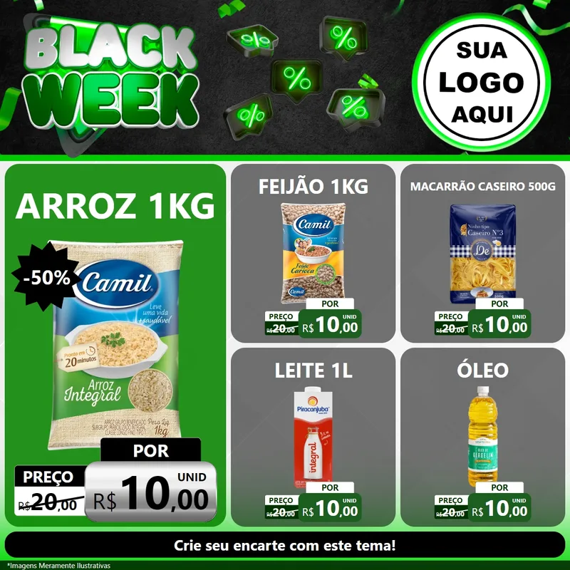 Modelo de Rede Social para Feed Facebook com o tema Black Week para Supermercado