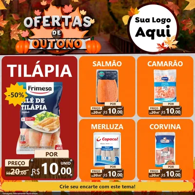Modelo de Rede Social para Feed Facebook com o tema Ofertas de Outono para Peixaria