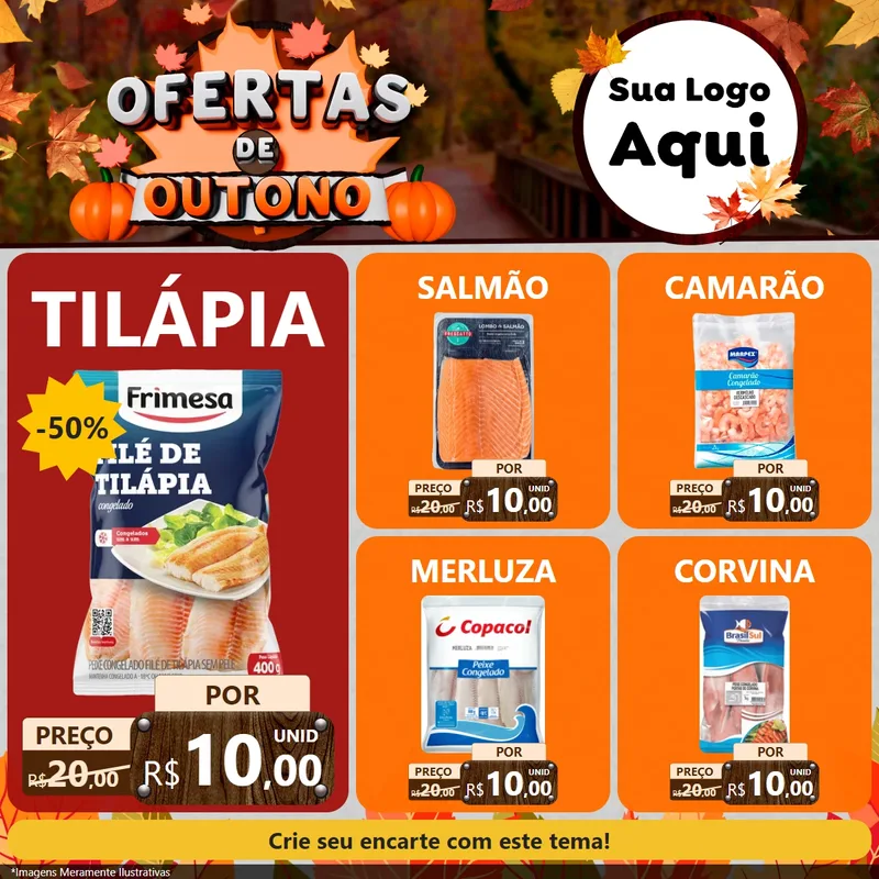Modelo de Rede Social para Feed Facebook com o tema Ofertas de Outono para Peixaria