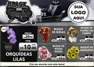 Modelo de Encarte para Encarte A4 Horizontal com o tema Black dos Sonhos para Floricultura e jardim