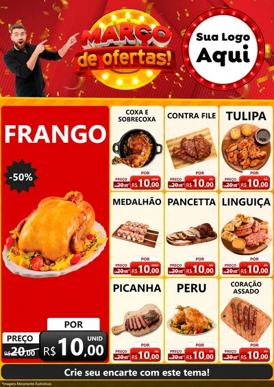 Modelo de Encarte para Encarte A4 Vertical com o tema Março de Ofertas! para Assados