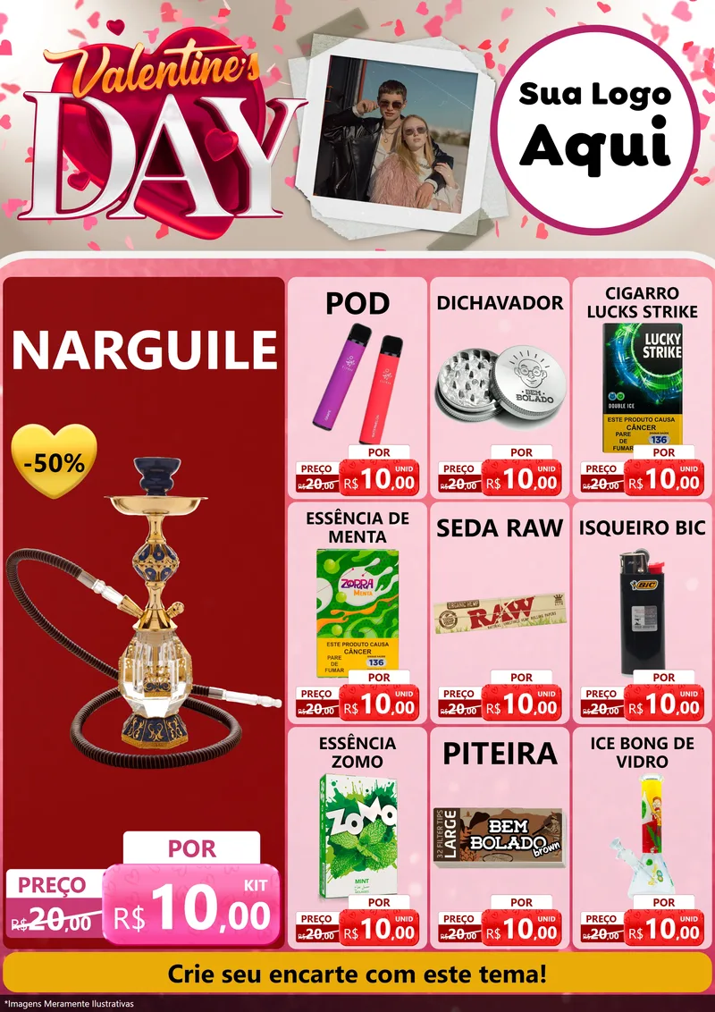 Modelo de Encarte para Encarte A4 Vertical com o tema Valentine's Day para Tabacaria