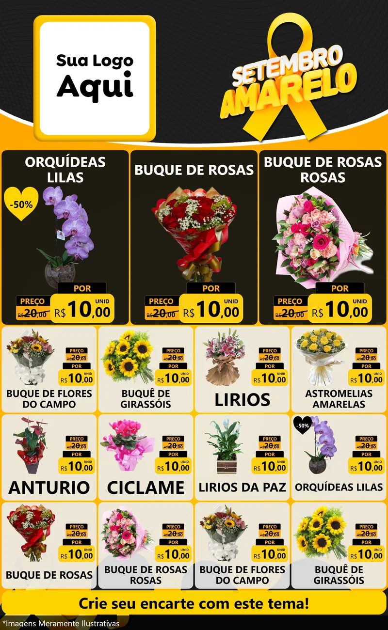 Modelo de Encarte para Encarte Grande com o tema Setembro Amarelo para Floricultura e jardim