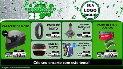 Modelo de TV para TV Horizontal com o tema Promoção de Aniversário - 25 Anos para Moto peças