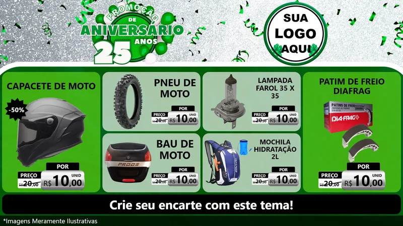Modelo de TV para TV Horizontal com o tema Promoção de Aniversário - 25 Anos para Moto peças