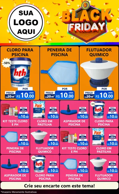 Modelo de Encarte para Encarte Grande com o tema Black Friday para Produtos para Piscina