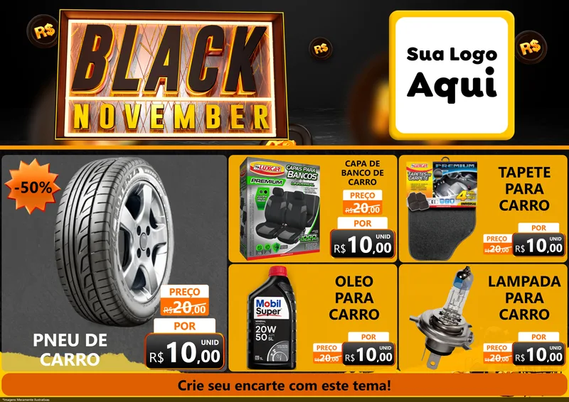 Modelo de Encarte para Encarte A4 Horizontal com o tema Black November para Auto peças
