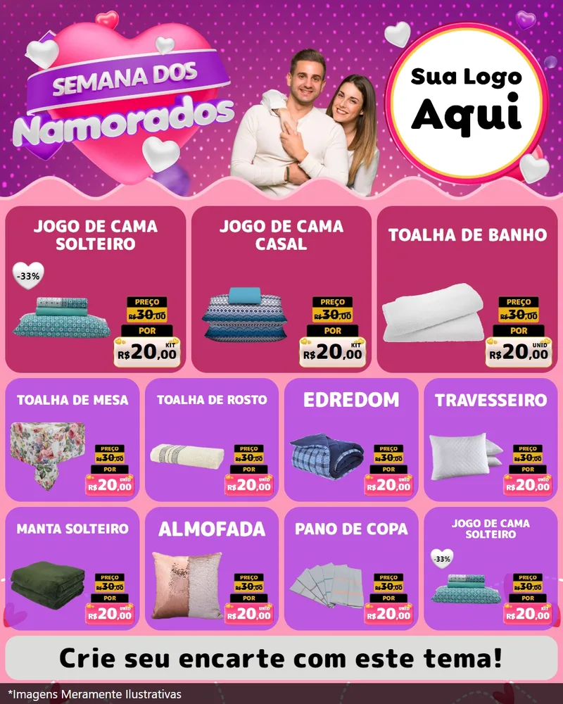 Modelo de Rede Social para Feed Instagram com o tema Semana dos Namorados para Cama, Mesa e Banho