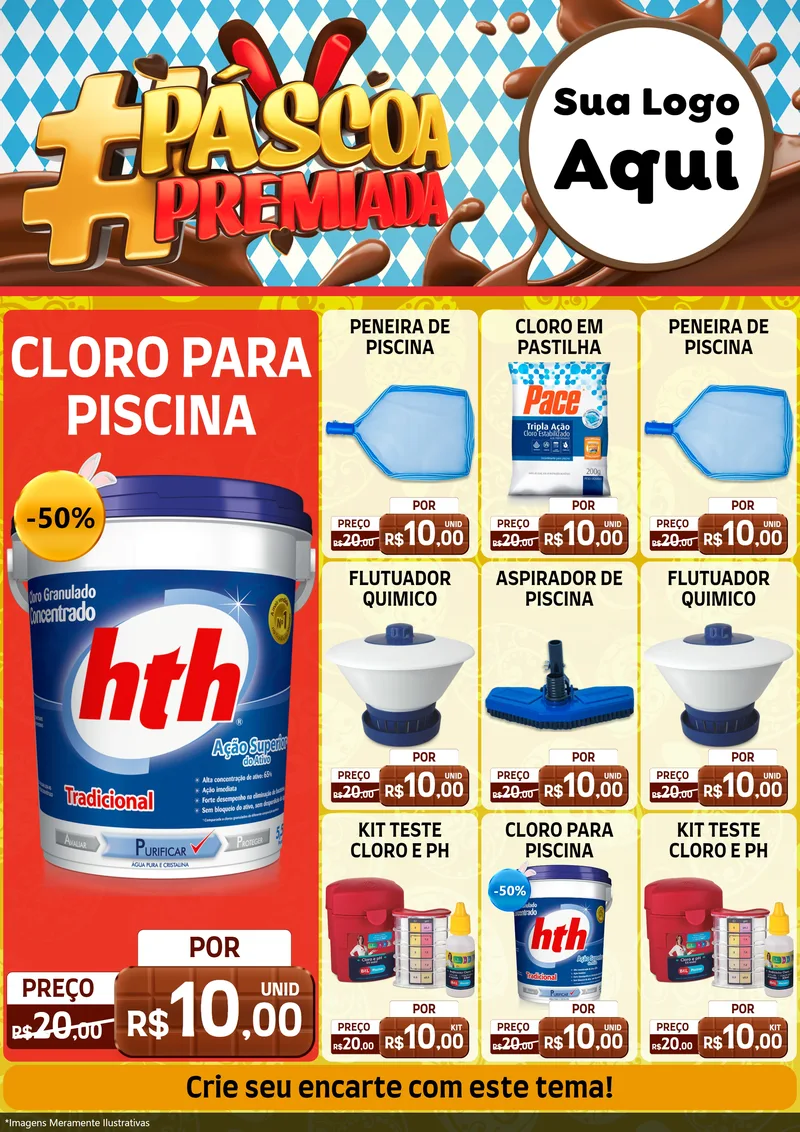 Modelo de Encarte para Encarte A4 Vertical com o tema Páscoa Premiada para Produtos para Piscina