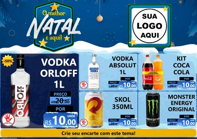 Modelo de Encarte para Encarte A4 Horizontal com o tema O Melhor Natal É Aqui! para Distribuidora de bebidas