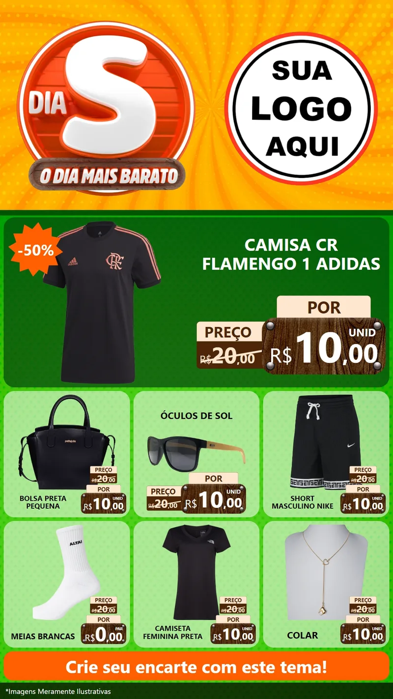 Modelo de Rede Social para Stories com o tema Dia S - O Dia Mais Barato para Roupas e acessórios