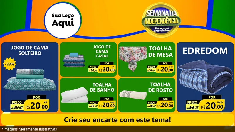Modelo de TV para TV Horizontal com o tema Semana da Independência Declaramos Preços Baixos para Cama, Mesa e Banho