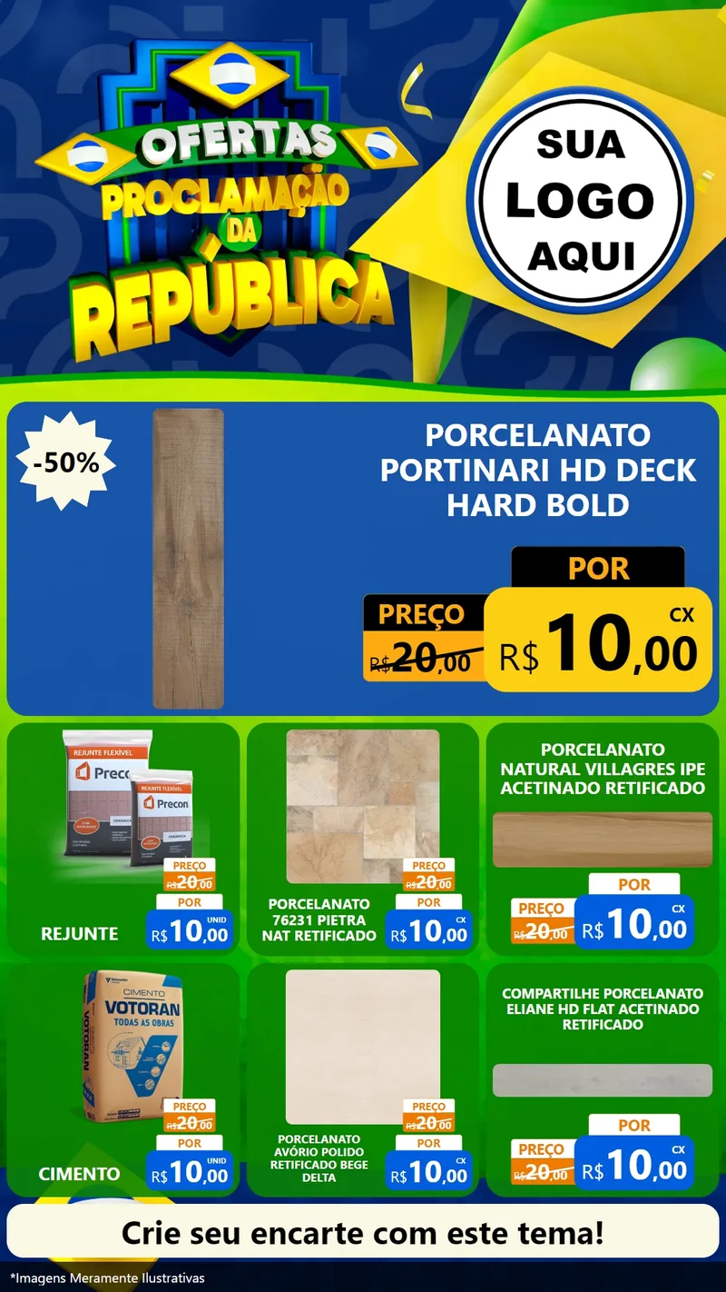 Modelo de Rede Social para Stories com o tema Ofertas Proclamação da República para Pisos e revestimentos