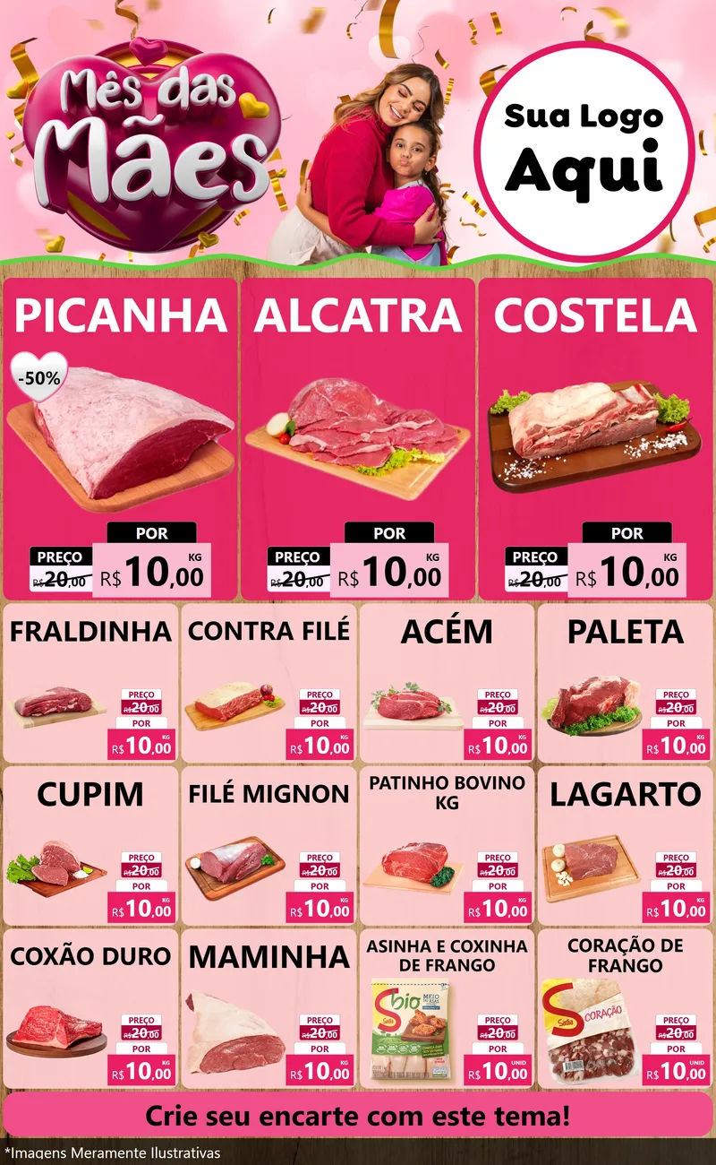 Modelo de Encarte para Encarte Grande com o tema Mês das Mães para Açougue