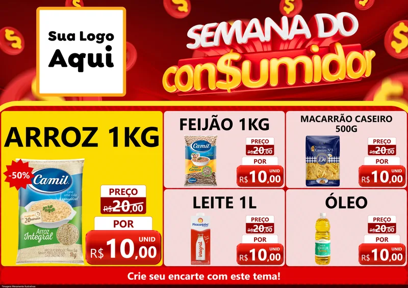 Modelo de Encarte para Encarte A4 Horizontal com o tema Semana do Consumidor para Supermercado