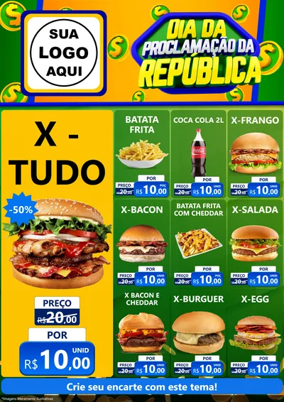 Modelo de Encarte para Encarte A4 Vertical com o tema Dia Da Proclamação da República para Hamburgueria