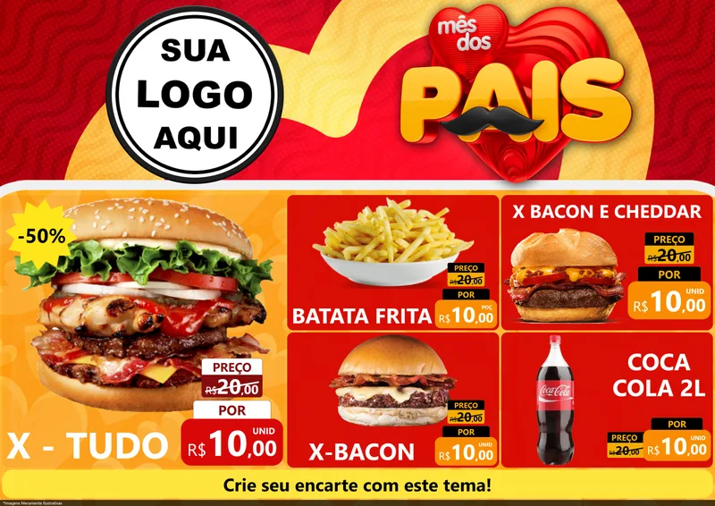 Modelo de Encarte para Encarte A4 Horizontal com o tema Mês Dos Pais para Hamburgueria