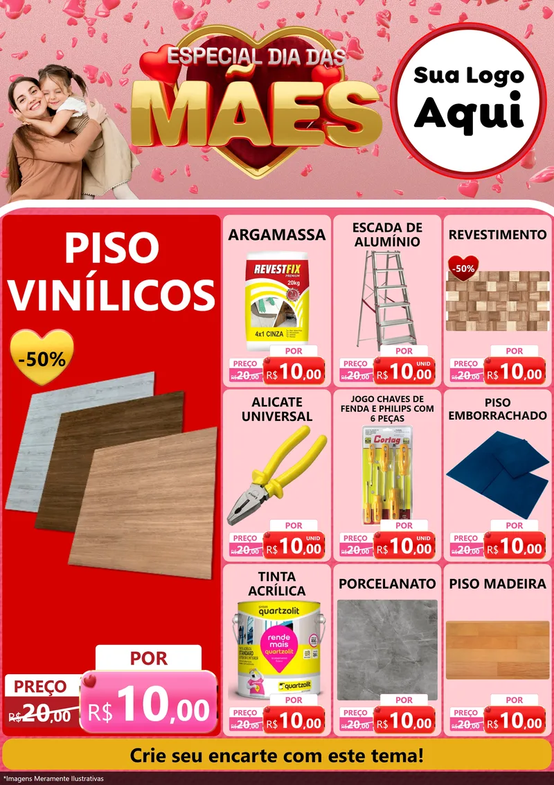 Modelo de Encarte para Encarte A4 Vertical com o tema Especial Dia Das Mães para Material para Construção