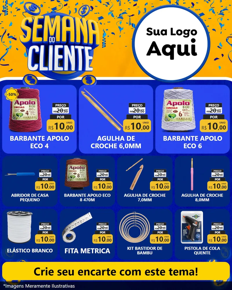 Modelo de Rede Social para Feed Instagram com o tema Semana do Cliente para Armarinho e Aviamentos