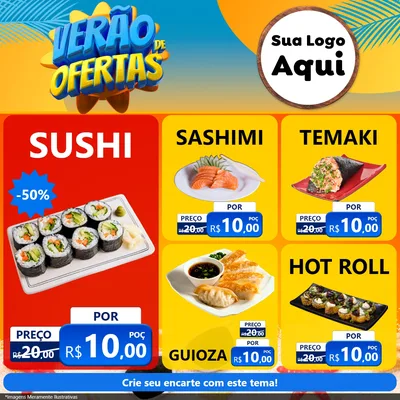 Modelo de Rede Social para Feed Facebook com o tema Verão de Ofertas para Comida japonesa
