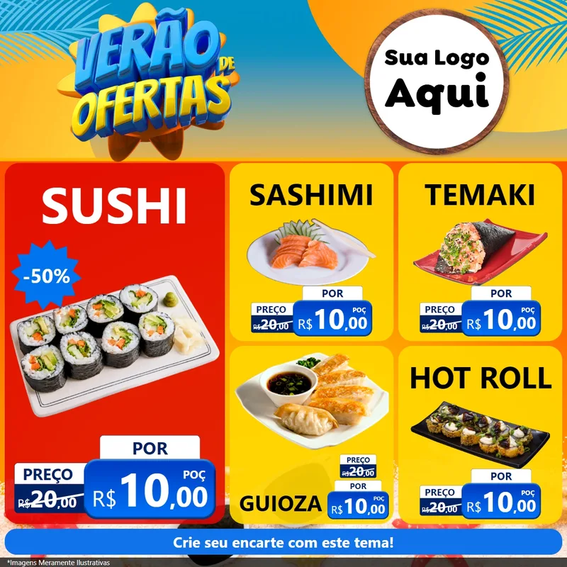 Modelo de Rede Social para Feed Facebook com o tema Verão de Ofertas para Comida japonesa