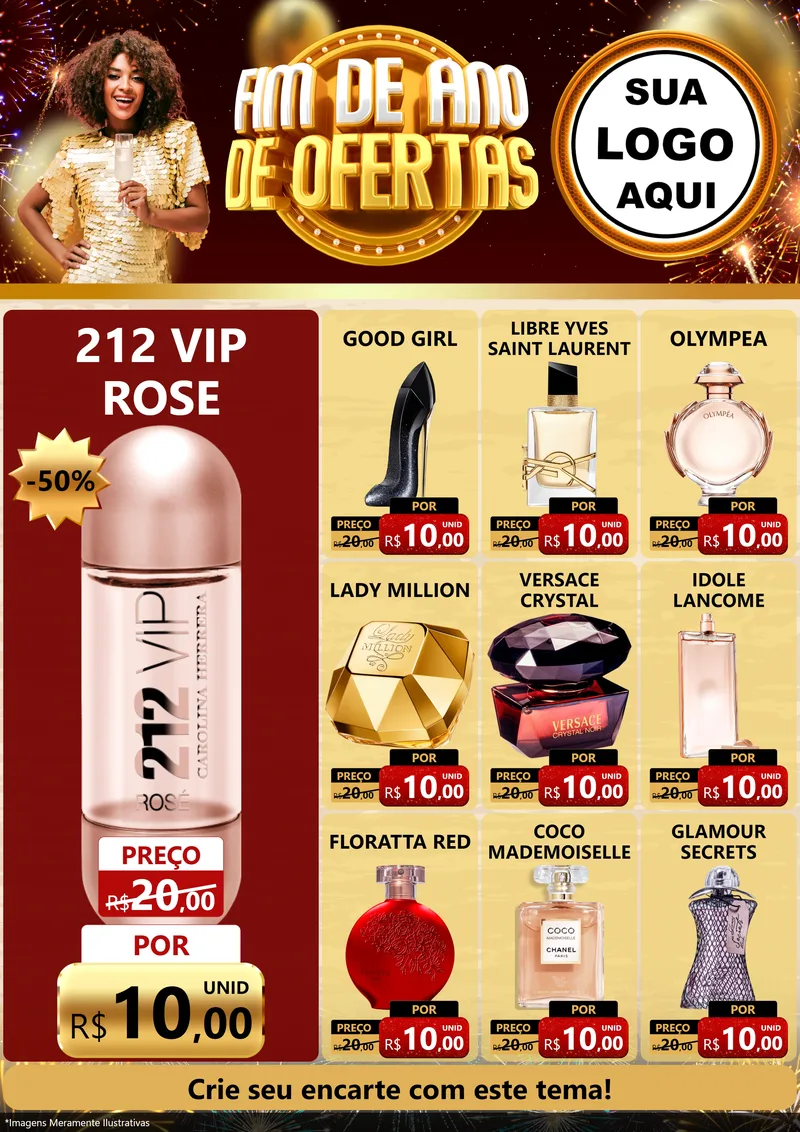 Modelo de Encarte para Encarte A4 Vertical com o tema Fim de Ano de Ofertas para Perfumes