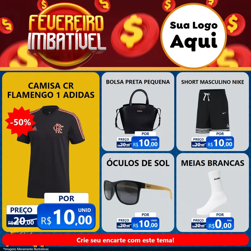 Modelo de Rede Social para Feed Facebook com o tema Fevereiro Imbatível para Roupas e acessórios