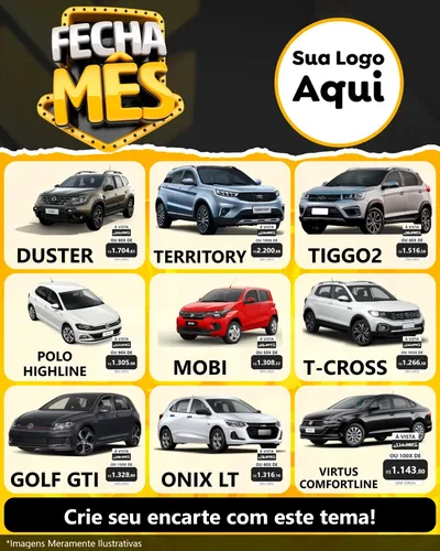 Modelo de Rede Social para Feed Instagram com o tema Fecha Mês para Concessionaria de Carros