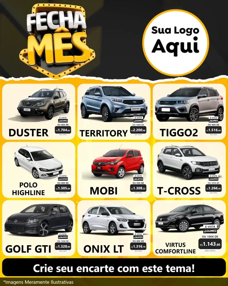 Modelo de Rede Social para Feed Instagram com o tema Fecha Mês para Concessionaria de Carros