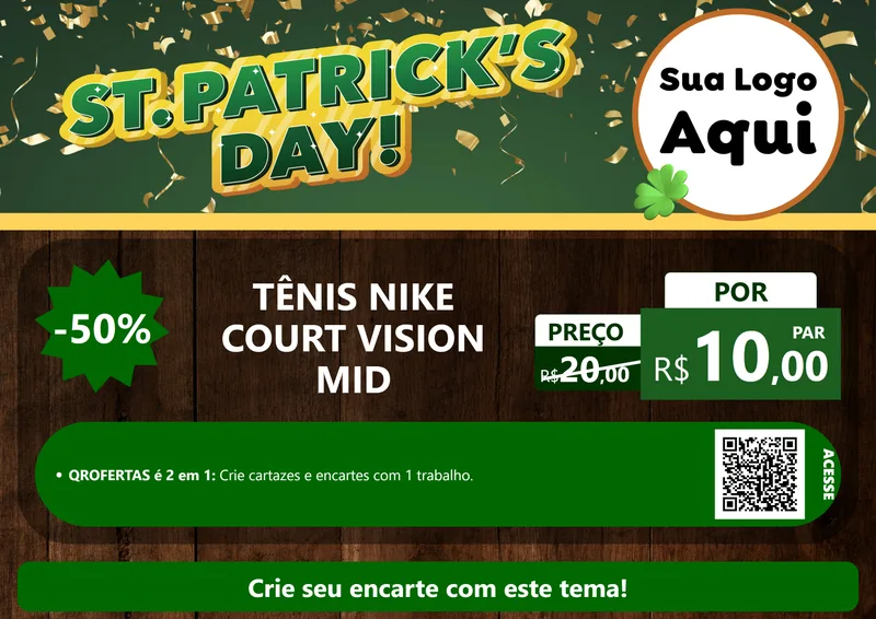 Modelo de Cartaz para Cartaz A4 Horizontal com o tema St Patriks Day para Calçados