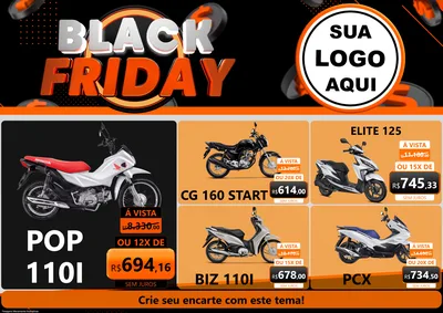 Modelo de Encarte para Encarte A4 Horizontal com o tema Black Friday para Concessionaria de Motos