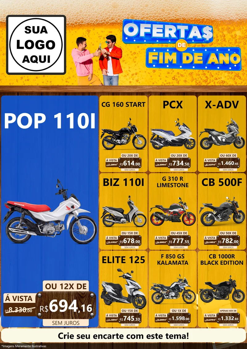 Modelo de Encarte para Encarte A4 Vertical com o tema Ofertas de Fim de Ano para Concessionaria de Motos