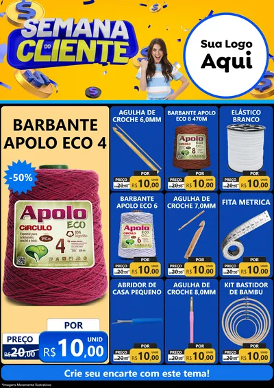 Modelo de Encarte para Encarte A4 Vertical com o tema Semana do Cliente para Armarinho e Aviamentos