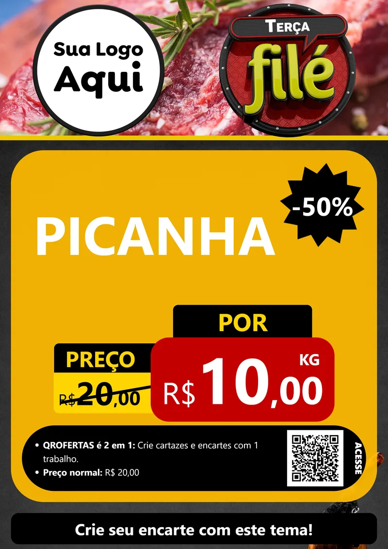 Modelo de Cartaz para Cartaz A4 Vertical com o tema Terça Filé para Açougue