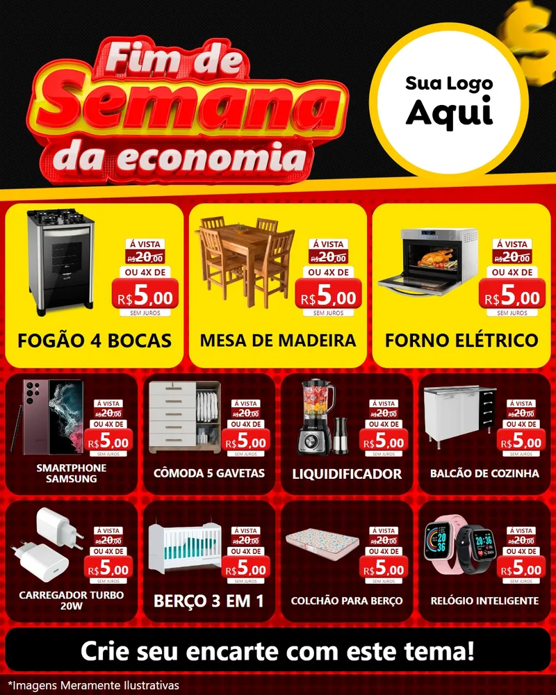 Modelo de Rede Social para Feed Instagram com o tema Fim de Semana da Economia para Móveis e Eletro