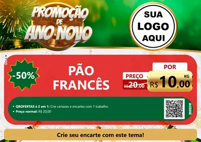 Modelo de Cartaz para Cartaz A4 Horizontal com o tema Promoção de Ano Novo para Padaria