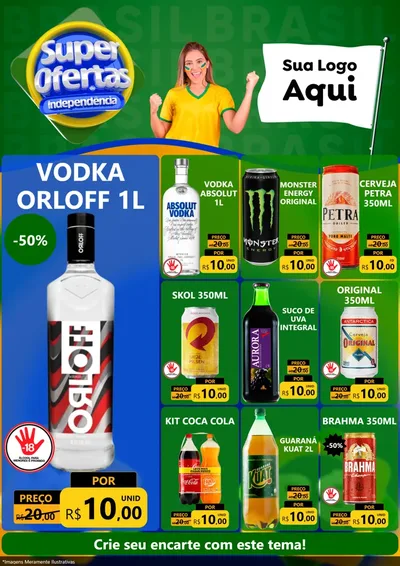 Modelo de Encarte para Encarte A4 Vertical com o tema Super Ofertas de Independência para Distribuidora de bebidas