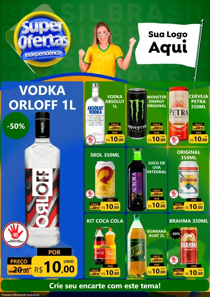 Modelo de Encarte para Encarte A4 Vertical com o tema Super Ofertas de Independência para Distribuidora de bebidas