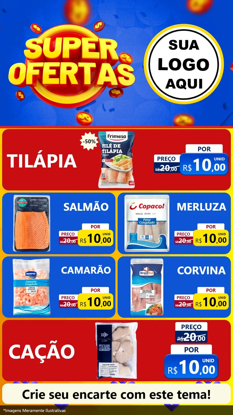 Modelo de TV para TV Vertical com o tema Super Ofertas para Peixaria