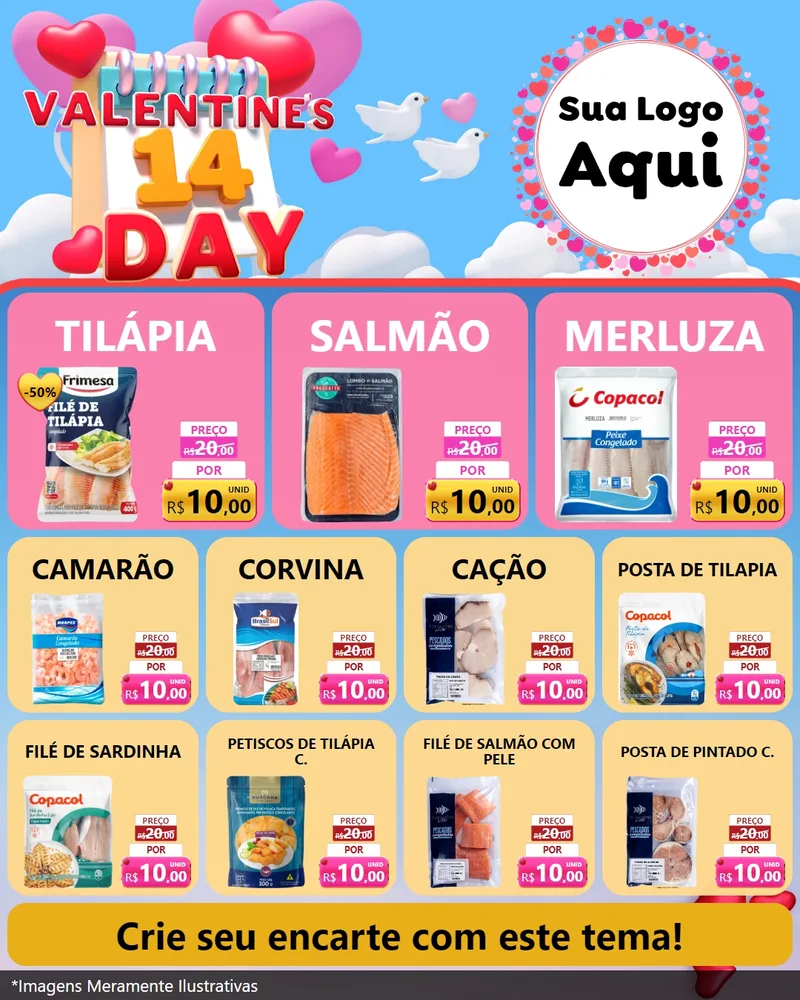 Modelo de Rede Social para Feed Instagram com o tema Valentine's Day para Peixaria