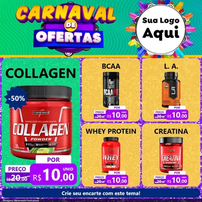 Modelo de Rede Social para Feed Facebook com o tema Carnaval de Ofertas para Suplementos alimentares