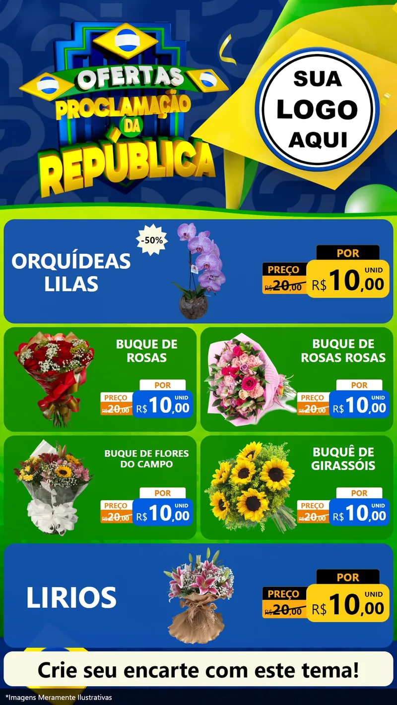Modelo de TV para TV Vertical com o tema Ofertas Proclamação da República para Floricultura e jardim